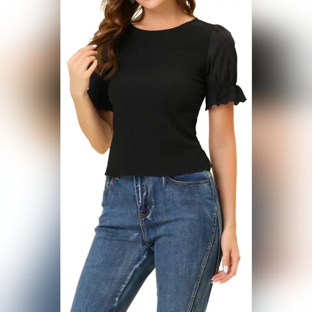 NWT Allegra K Black Puff Sleeve Blouse (S)